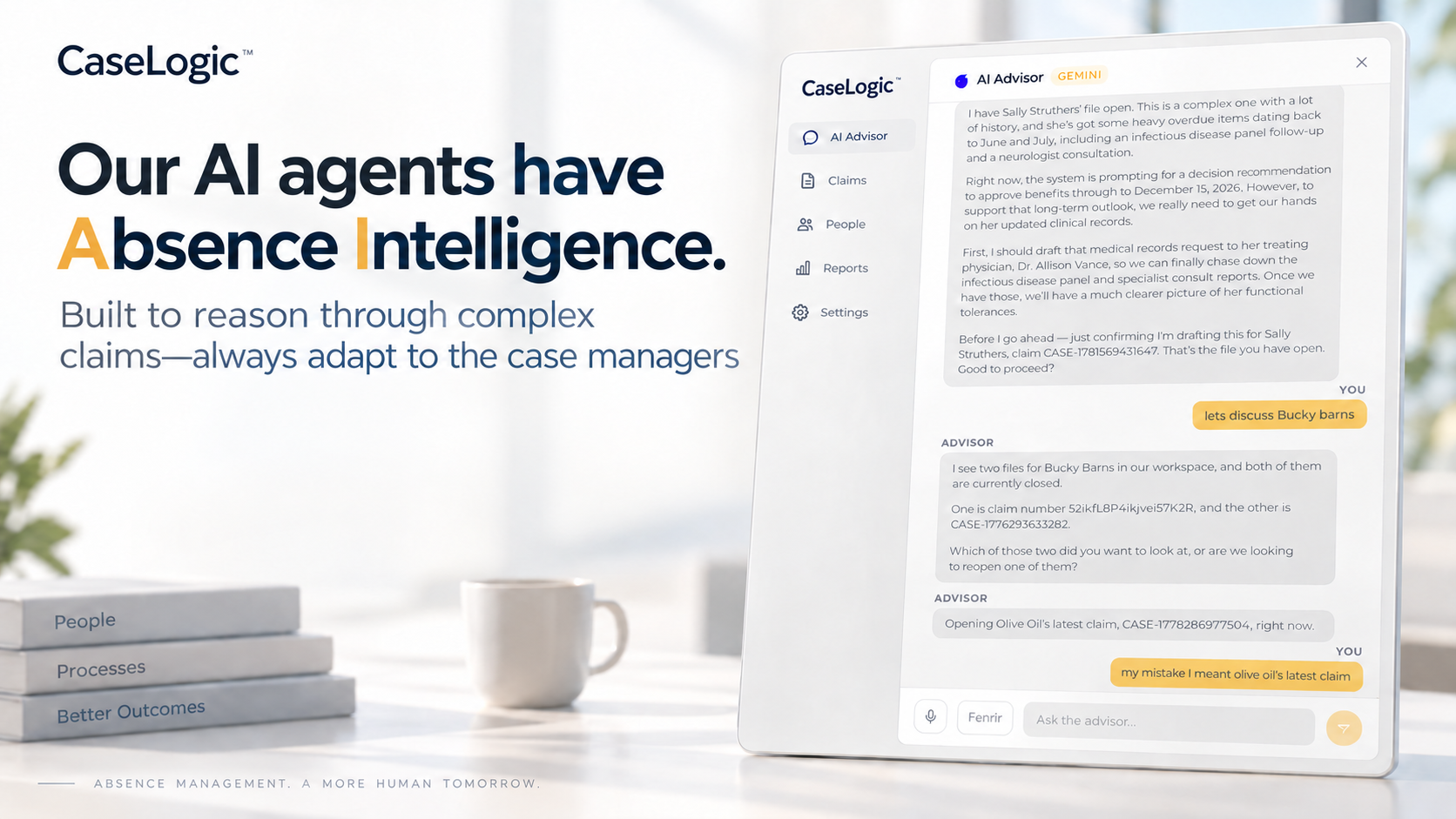 Caselogic AI advisor on a tablet: our AI agents have Absence Intelligence